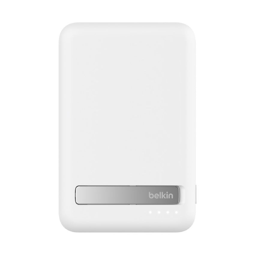 แบตเตอรี่สำรองพกพา BoostCharge Magnetic Qi2 15 วัตต์ พร้อมขาตั้งในตัว ความจุ 5000 mAh สี White จากแบรนด์ BELKIN