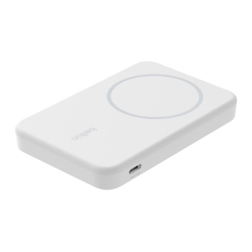 แบตเตอรี่สำรองพกพา BoostCharge Magnetic Qi2 15 วัตต์ พร้อมขาตั้งในตัว ความจุ 5000 mAh สี White จากแบรนด์ BELKIN