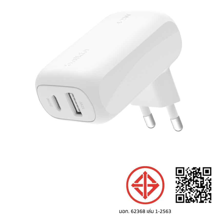 Belkin BOOST CHARGE Dual USB-C 30W and USB-A 12W PPS Charger 42W TH