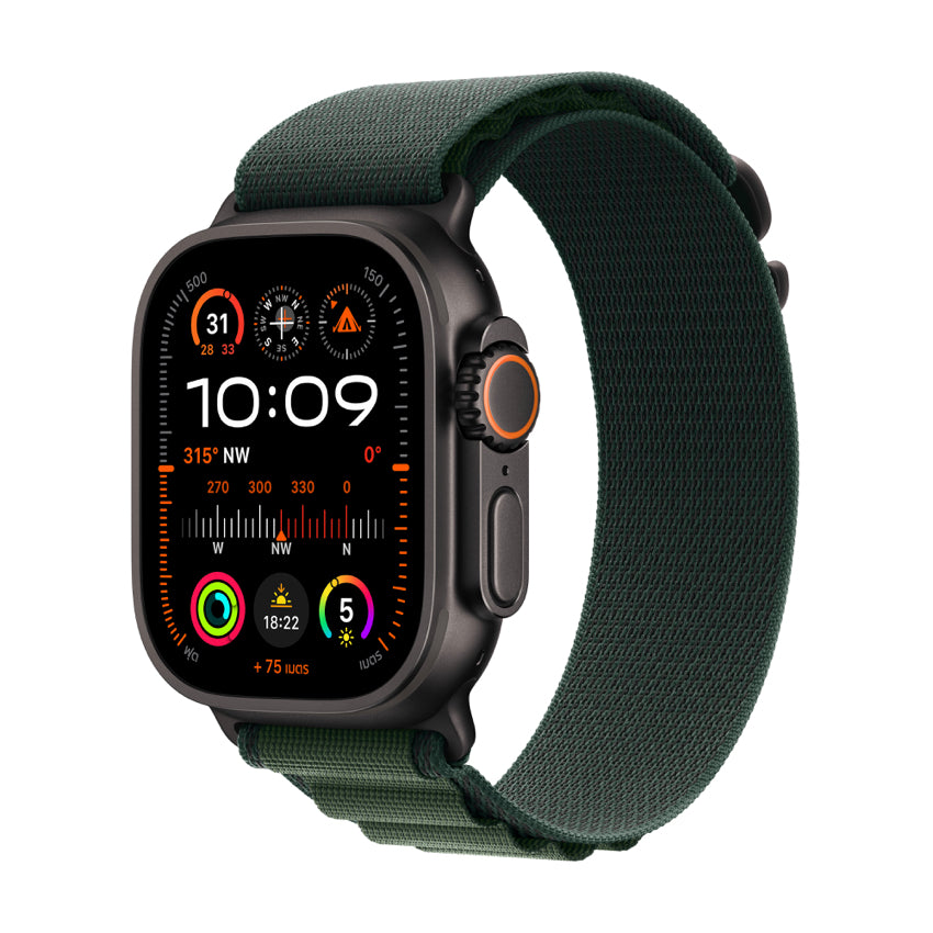 Apple AW 49mm Black Titanium Case Ultra 2 GPS + Cellular - Dark Green Alpine Loop - Small