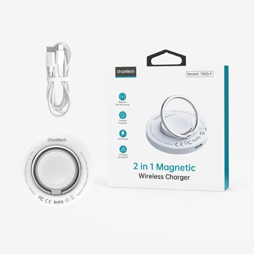 CHOETECH 2 in 1 wireless charger 15W 1M-White