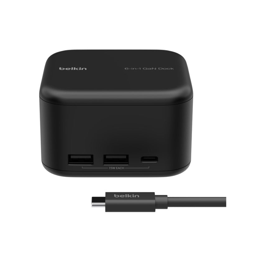 Belkin CONNECT USB-C GaN Dock with Power Pass 130W and 2M Power Cord - Black