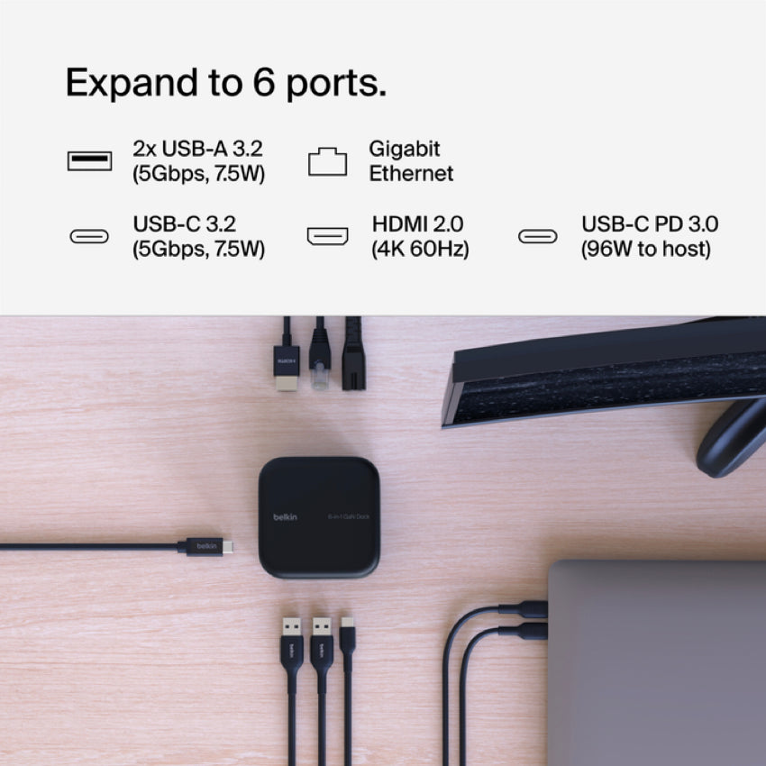 Belkin CONNECT USB-C GaN Dock with Power Pass 130W and 2M Power Cord - Black