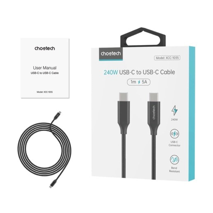 Choetech PD 3.1 240W USB-C to USB-C nylon Cable 1.2m-Black