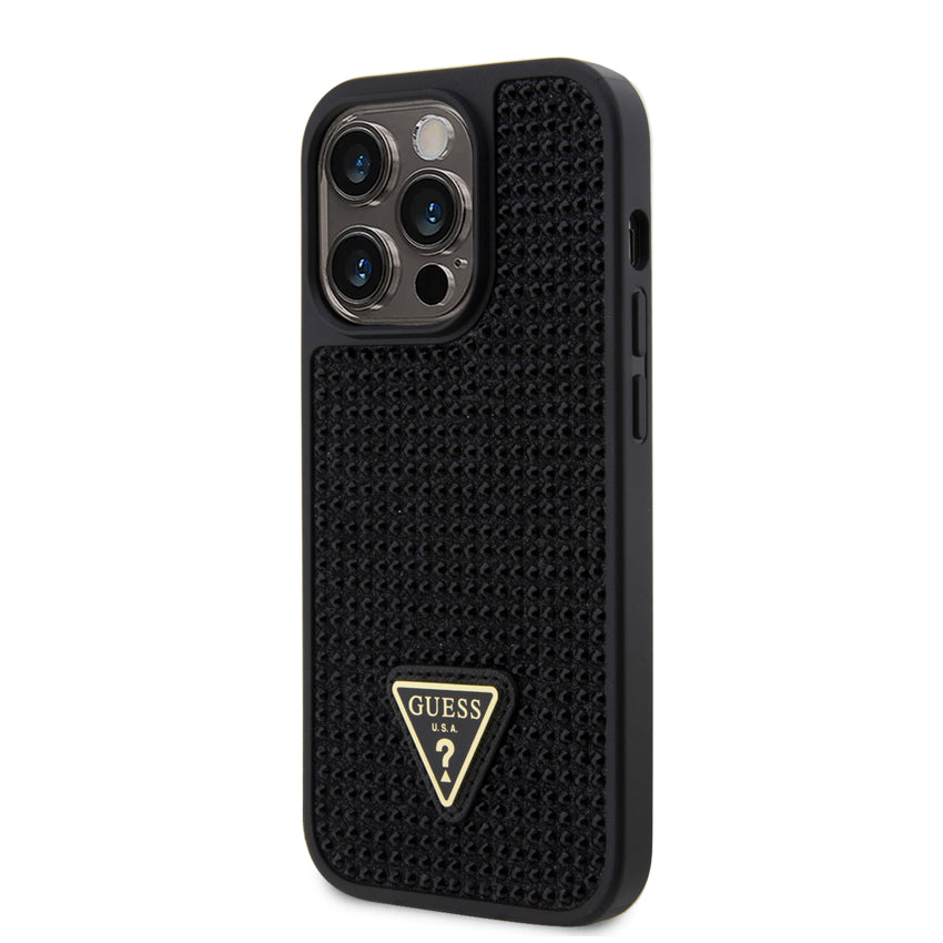 Guess Rhinestones With Triangle Metal Patch Logo for iPhone 15 Pro - Black