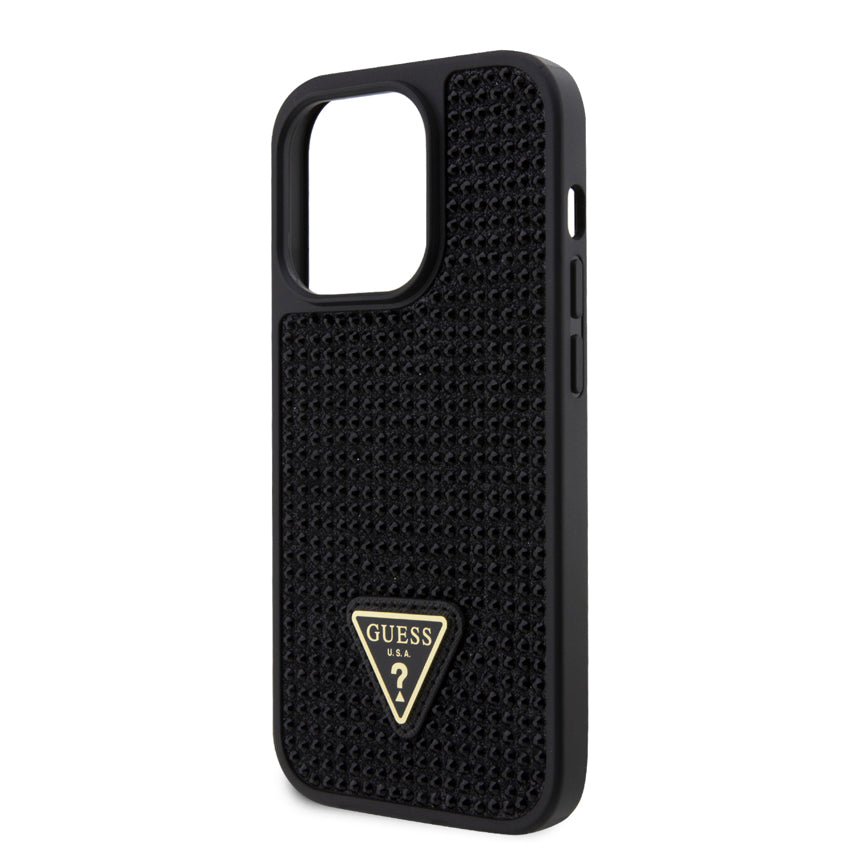 Guess Rhinestones With Triangle Metal Patch Logo for iPhone 15 Pro - Black