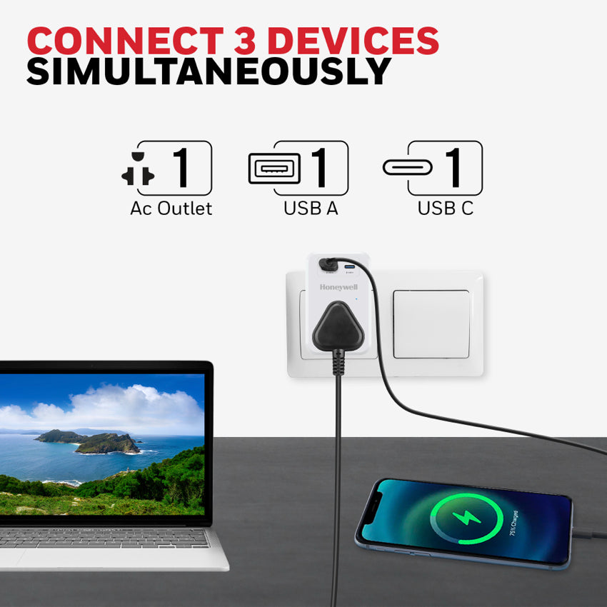 Honeywell Surge Cube with 1 x USB-C with PD and 1 x USB-A