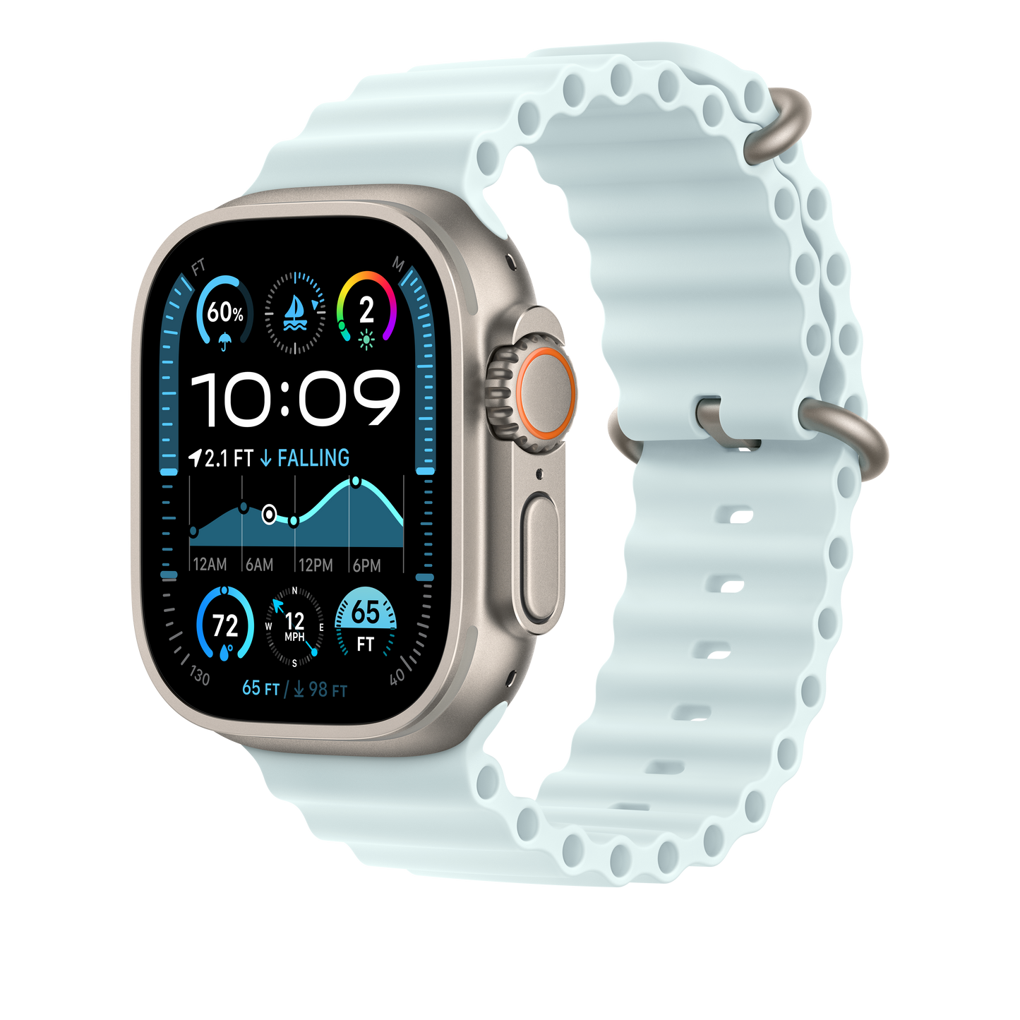 Apple Ocean Band 49mm - Natural Titanium Finish/Ice Blue