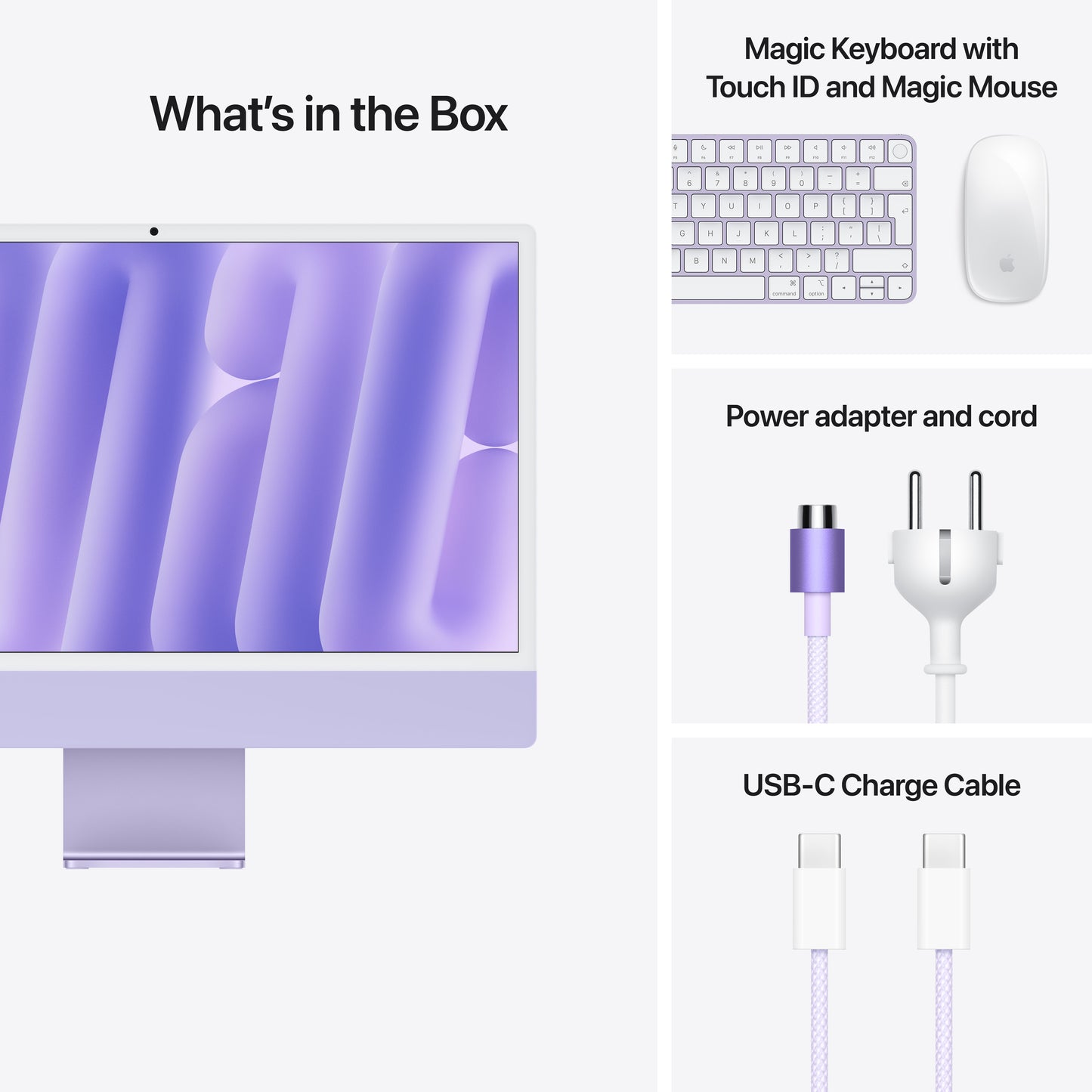 24-inch iMac with Retina 4.5K display: Apple M4 chip with 10-core CPU and 10-core GPU, 256GB SSD - Purple