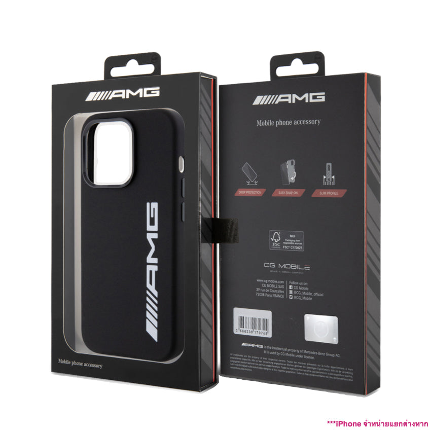 เคสกันกระแทก Mercedes Benz-Amg Mag Liquid Silicone White Logo for iPhone 15 Pro สี Black