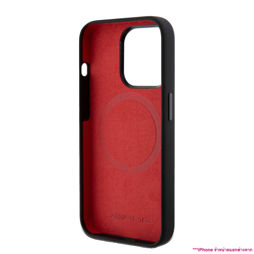 เคสกันกระแทก Mercedes Benz-Amg Mag Liquid Silicone Two Tones Red Line for iPhone 15 Pro สี Black