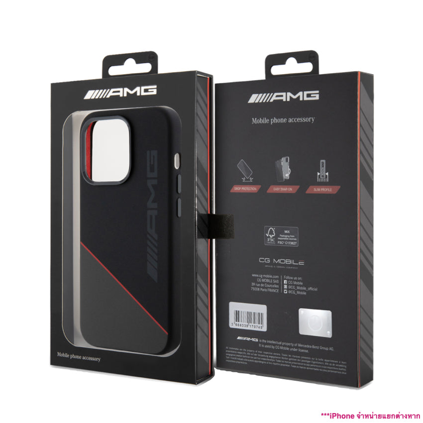 เคสกันกระแทก Mercedes Benz-Amg Mag Liquid Silicone Two Tones Red Line for iPhone 15 Pro สี Black