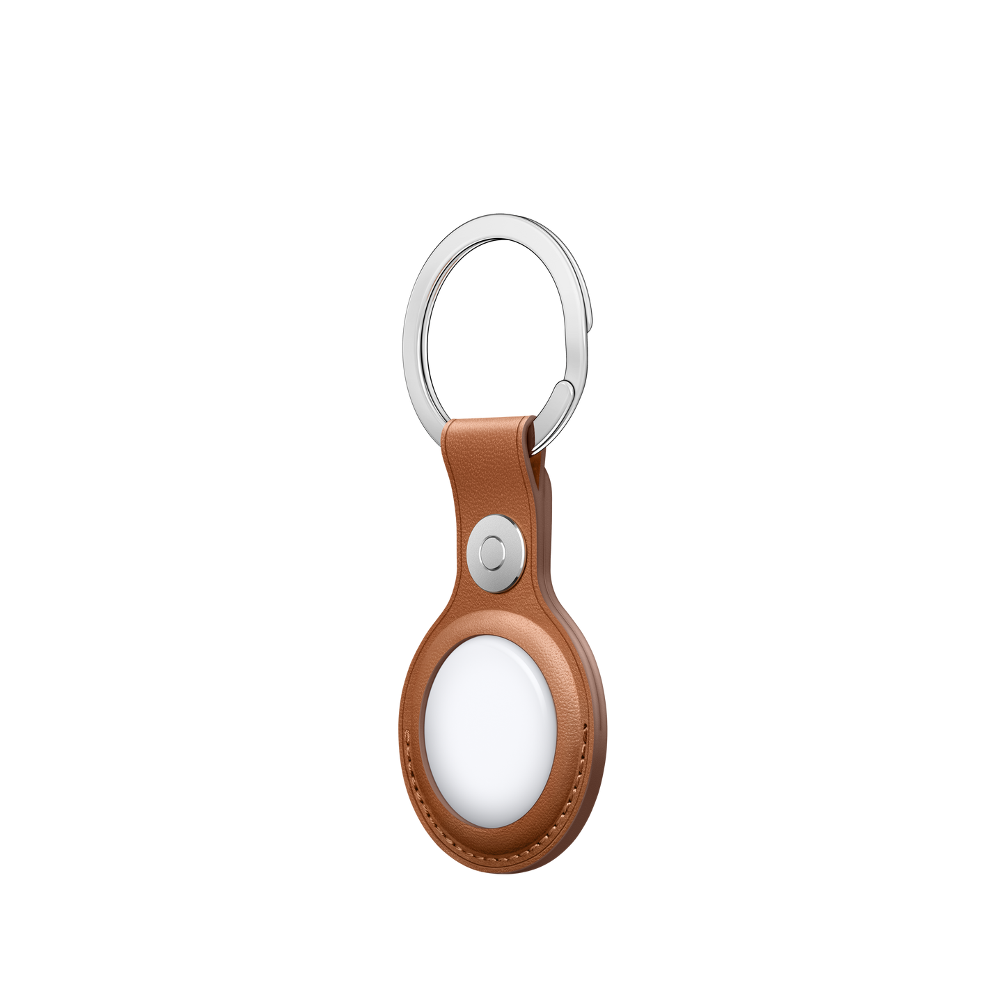 AirTag Leather Key Ring - Saddle Brown