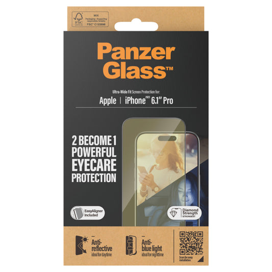 PANZERGLASS Ultra Wide Fit Anti-Reflective/Bluelight for iPhone 15 Pro [With Applicator]