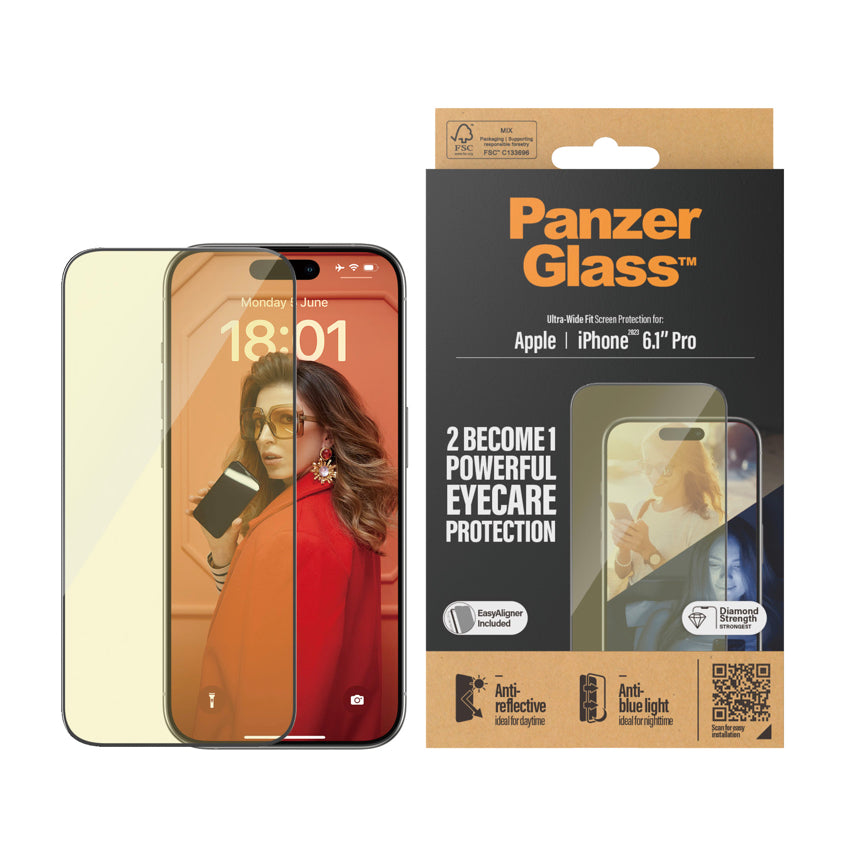 PANZERGLASS Ultra Wide Fit Anti-Reflective/Bluelight for iPhone 15 Pro [With Applicator]