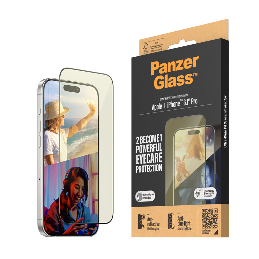 PANZERGLASS Ultra Wide Fit Anti-Reflective/Bluelight for iPhone 15 Pro [With Applicator]