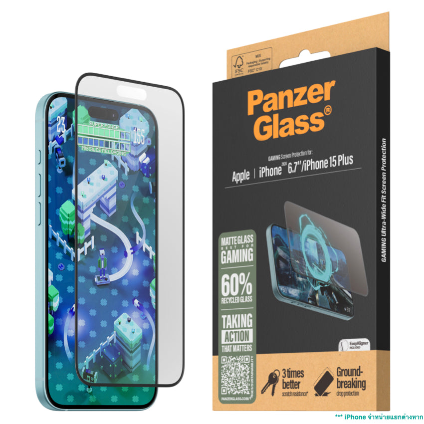 ฟิล์มกระจกกันรอยแบบด้าน Panzerglass Ultra Wide Fit Matte Gaming สำหรับ iPhone 16 Plus