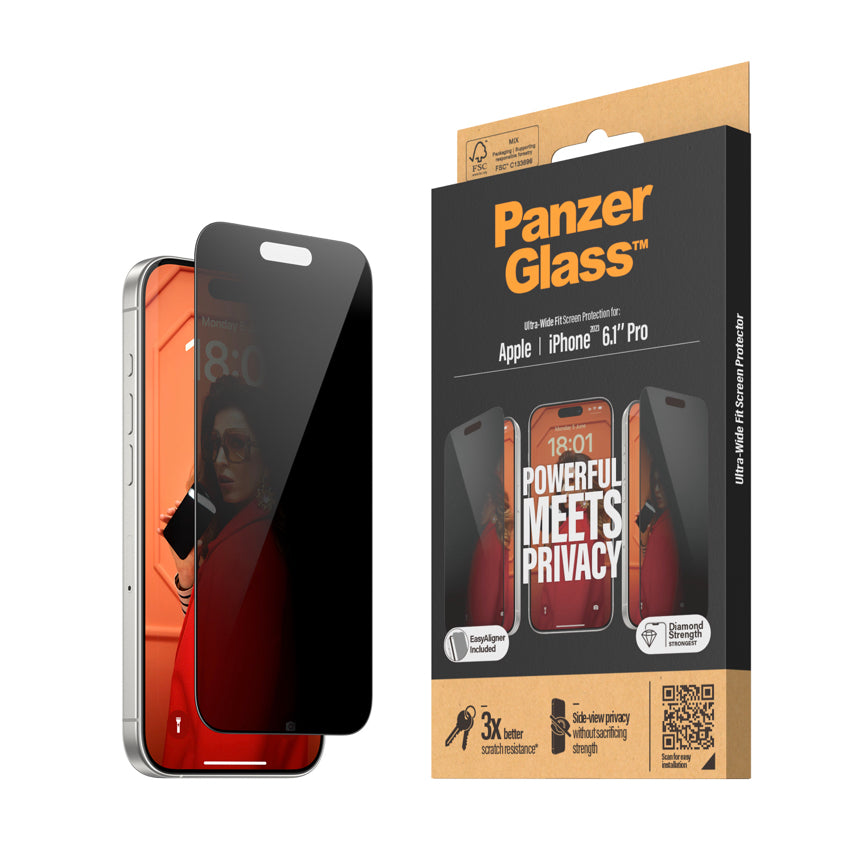 PANZERGLASS Ultra Wide Fit Privacy for iPhone 15 Pro [With Applicator]