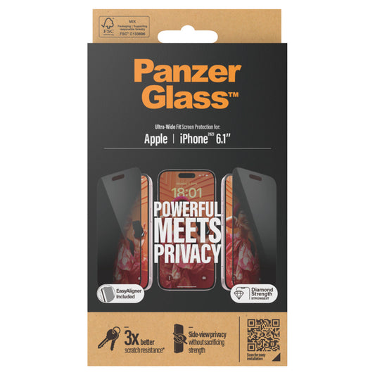 PANZERGLASS Ultra Wide Fit Privacy for iPhone 15 [With Applicator]