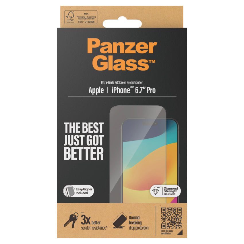 PANZERGLASS Ultra Wide Fit for iPhone 15 Pro Max [With Applicator]