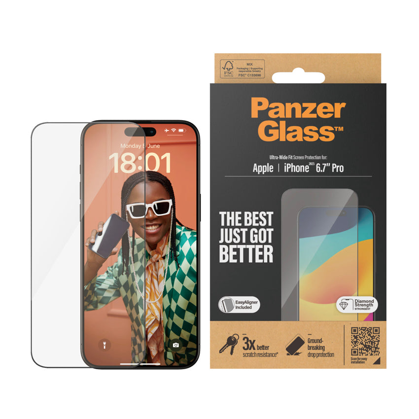 PANZERGLASS Ultra Wide Fit for iPhone 15 Pro Max [With Applicator]