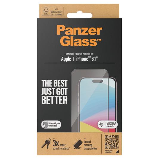 PANZERGLASS Ultra Wide Fit for iPhone 15 [With Applicator]