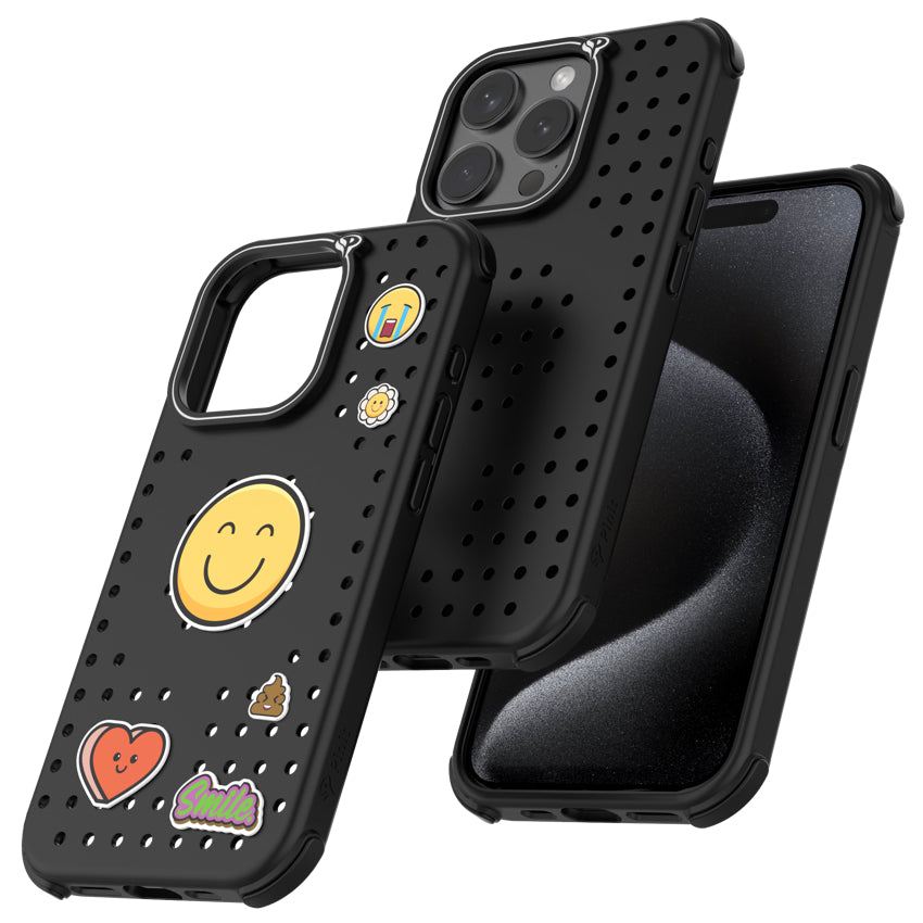 Pinit Mag Case with Pin Pack for iPhone 15 Pro - Dynamic/Black/Emoji1