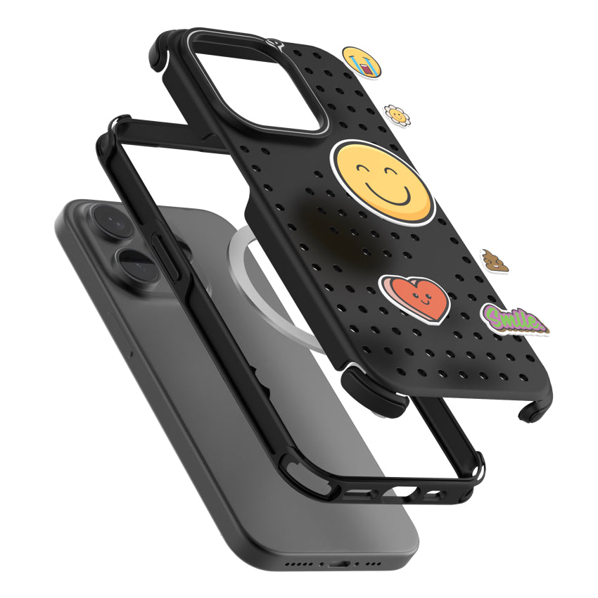 Pinit Mag Case with Pin Pack for iPhone 15 Pro - Dynamic/Black/Emoji1