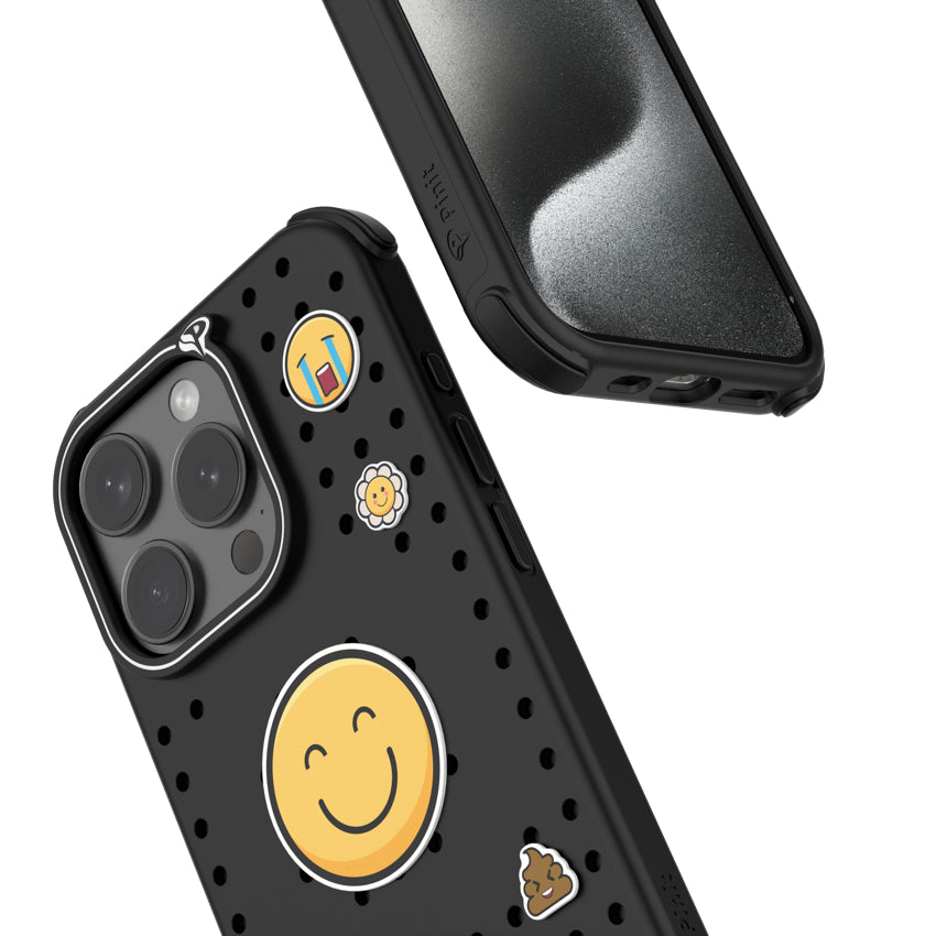 Pinit Mag Case with Pin Pack for iPhone 15 Pro - Dynamic/Black/Emoji1