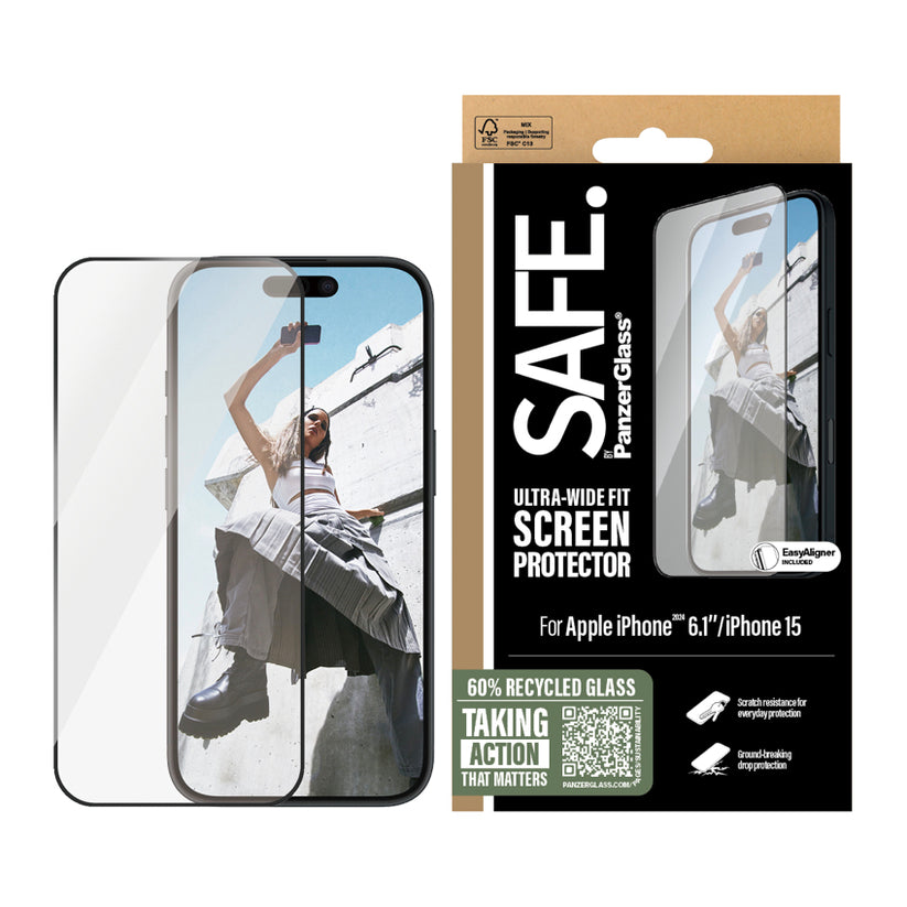 ฟิล์มกันรอยแบบใส ขอบดำ Safe Ultra Wide Fit สำหรับ iPhone 16 จากแบรนด์ SAFE