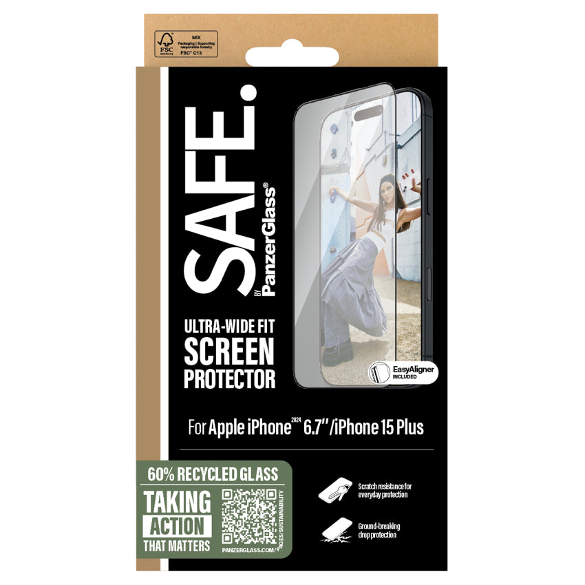 ฟิล์มกันรอยแบบใส ขอบดำ Safe Ultra Wide Fit สำหรับ iPhone 16 Plus จากแบรนด์ SAFE