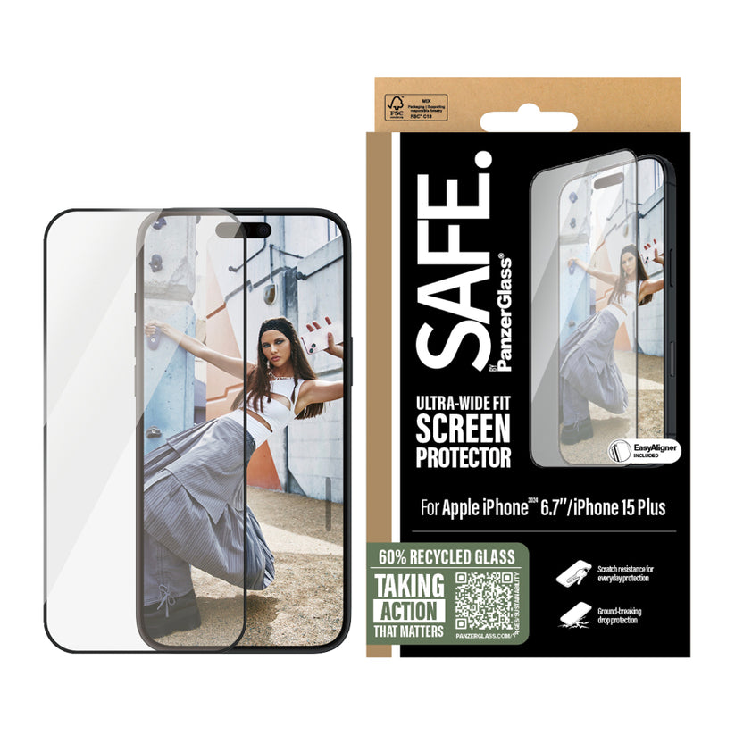 ฟิล์มกันรอยแบบใส ขอบดำ Safe Ultra Wide Fit สำหรับ iPhone 16 Plus จากแบรนด์ SAFE