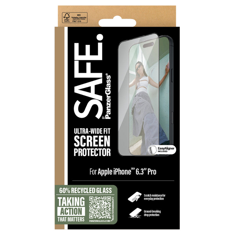 ฟิล์มกันรอยแบบใส ขอบดำ Safe Ultra Wide Fit สำหรับ iPhone 16 Pro จากแบรนด์ SAFE