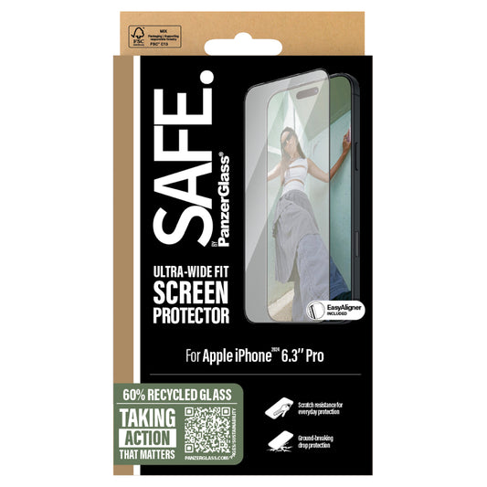 ฟิล์มกันรอยแบบใส ขอบดำ Safe Ultra Wide Fit สำหรับ iPhone 16 Pro จากแบรนด์ SAFE