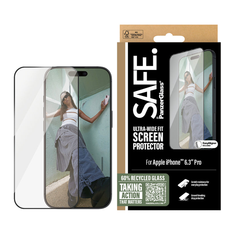 ฟิล์มกันรอยแบบใส ขอบดำ Safe Ultra Wide Fit สำหรับ iPhone 16 Pro จากแบรนด์ SAFE