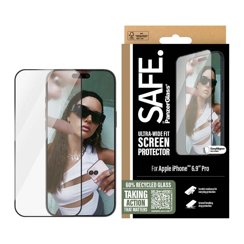 ฟิล์มกันรอยแบบใส ขอบดำ Safe Ultra Wide Fit สำหรับ iPhone 16 Pro Max จากแบรนด์ SAFE