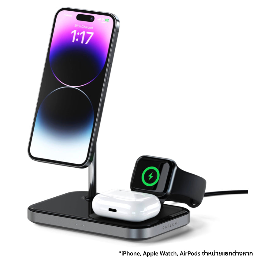 Satechi Magnetic 3 in 1 Wireless Charging Stand - Space Gray