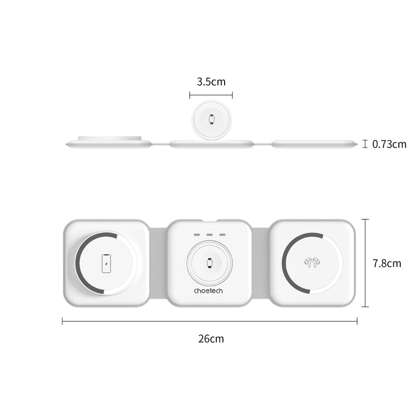 Choetech 3 in1 Foldable Magnetic Wireless - White