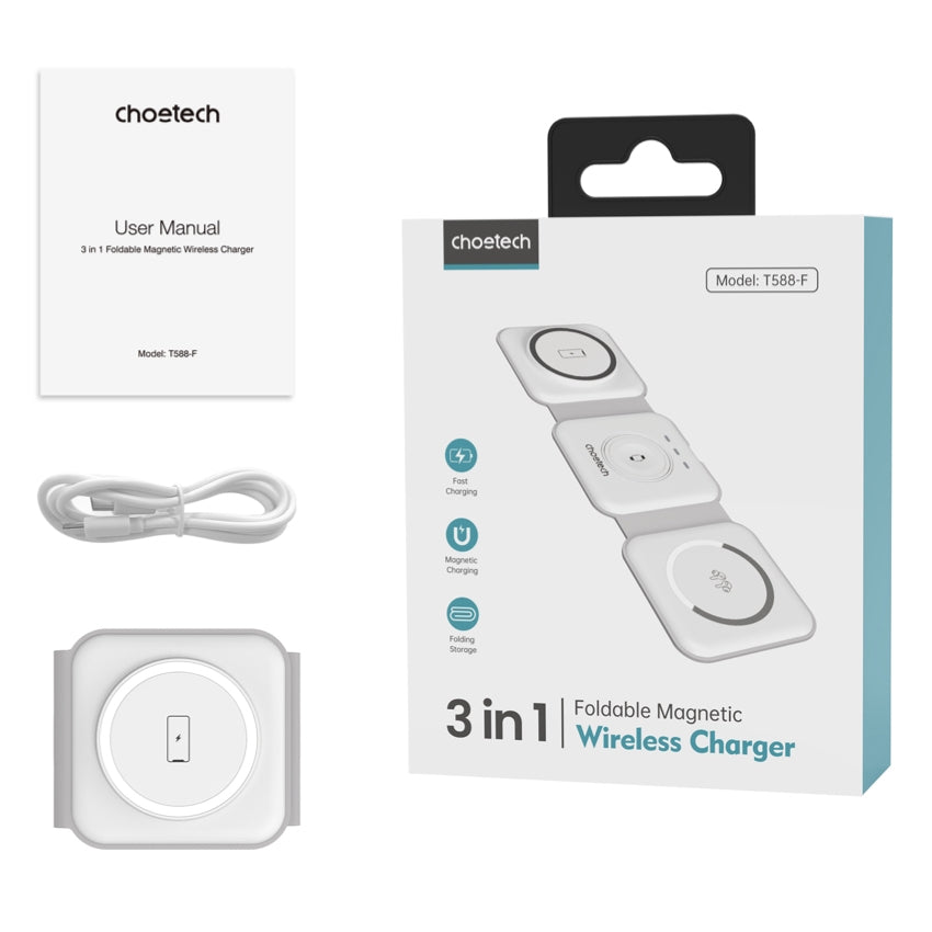 Choetech 3 in1 Foldable Magnetic Wireless - White