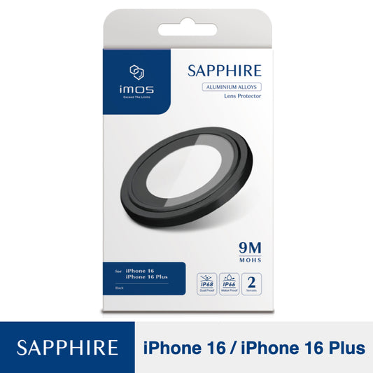 iPhone 16/16 Plus Lens Protector Imos Sapphire Aluminium Frame - Black