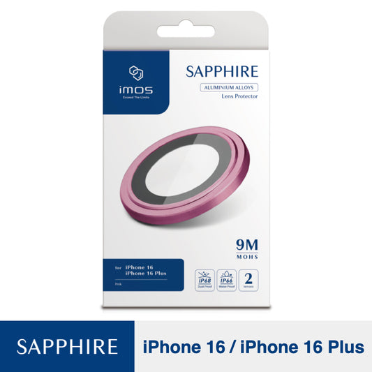 ฟิล์มกระจกป้องกันเลนส์ iPhone 16/16 Plus Imos Sapphire Aluminium Frame สี Pink