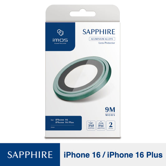 ฟิล์มกระจกป้องกันเลนส์ iPhone 16/16 Plus Imos Sapphire Aluminium Frame สี Green