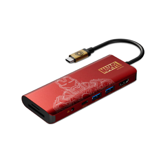 Hub USB-C แบบ 7 in 1 Pass 100W สีแดง - ลาย Iron Man