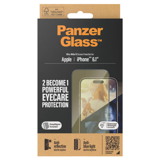 PANZERGLASS Ultra Wide Fit Anti-Reflective/Bluelight for iPhone 15 [With Applicator]