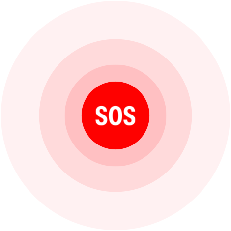 Red circle containing the word SOS, representing Emergency SOS capability