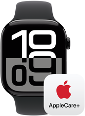 Apple Watch Series 10 ถัดจากโลโก้ AppleCare+ แสดงถึงความคุ้มครอง AppleCare+